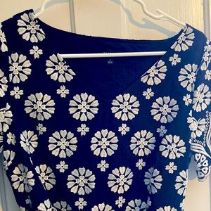 Talbots navy floral top